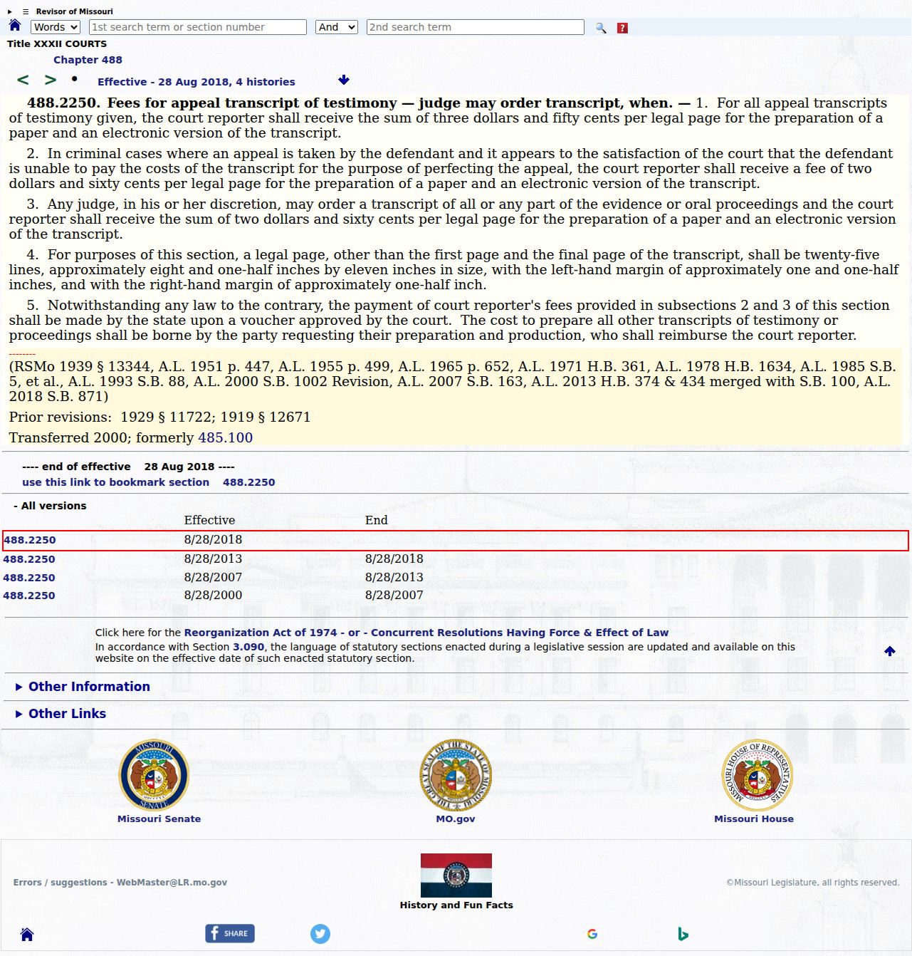 Wayne County civil docket source image for Missouri transcript cost law