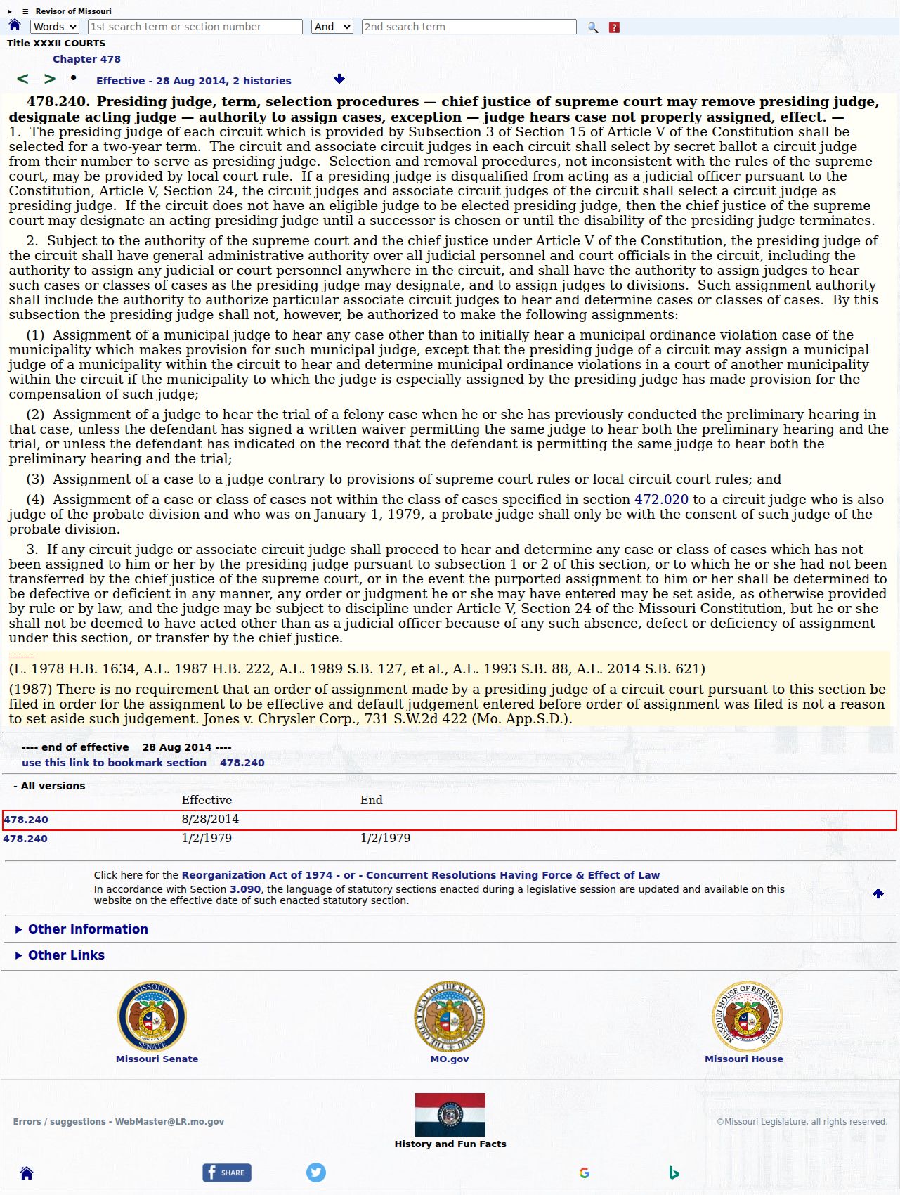 Wayne County court schedule reference to Missouri circuit court administration statute