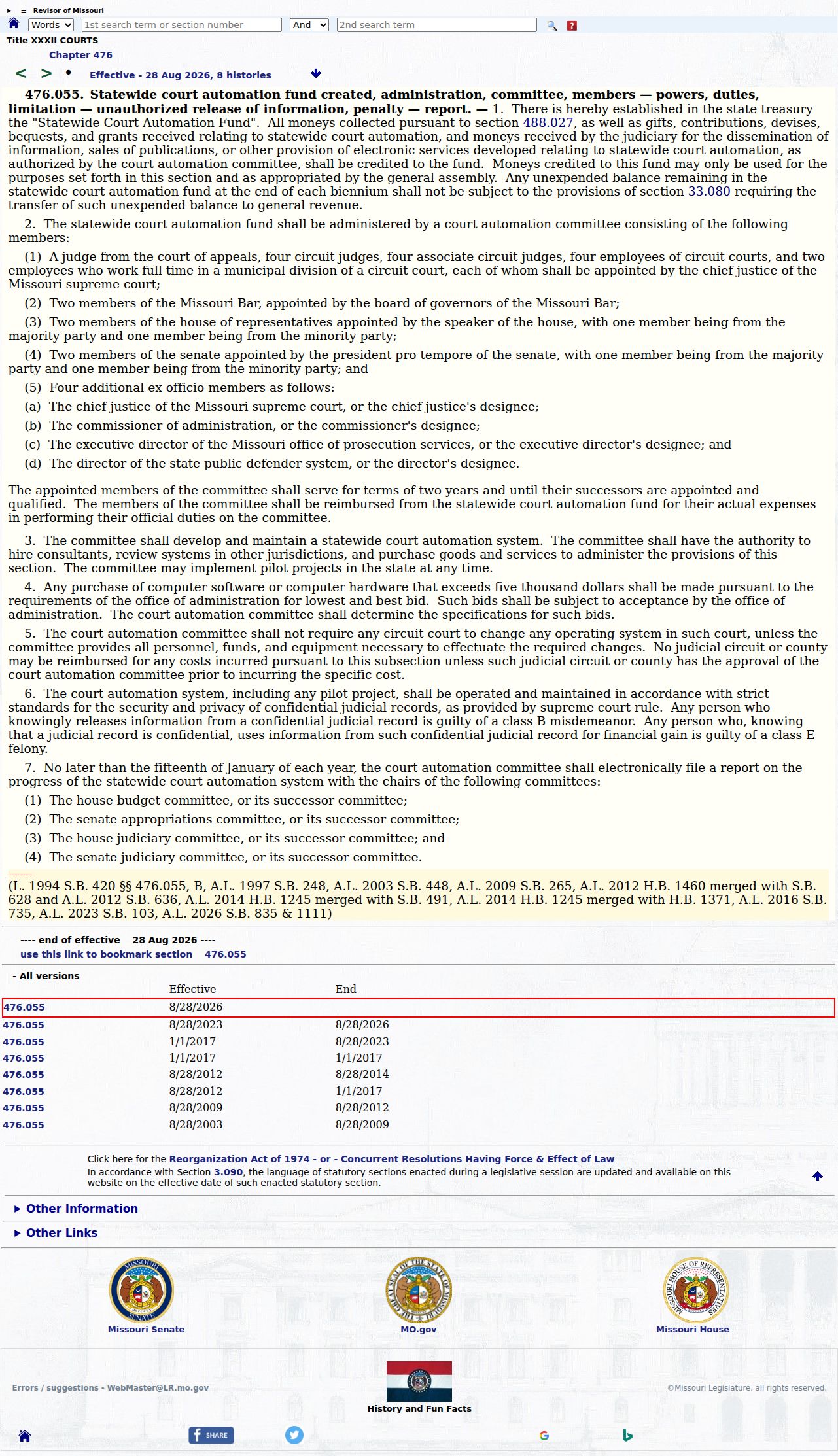 Wayne County court case records reference to Missouri court automation law