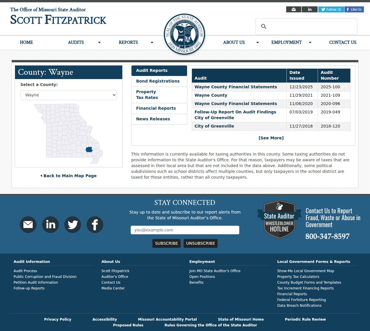 Greenville court records source showing Missouri State Auditor Wayne County page