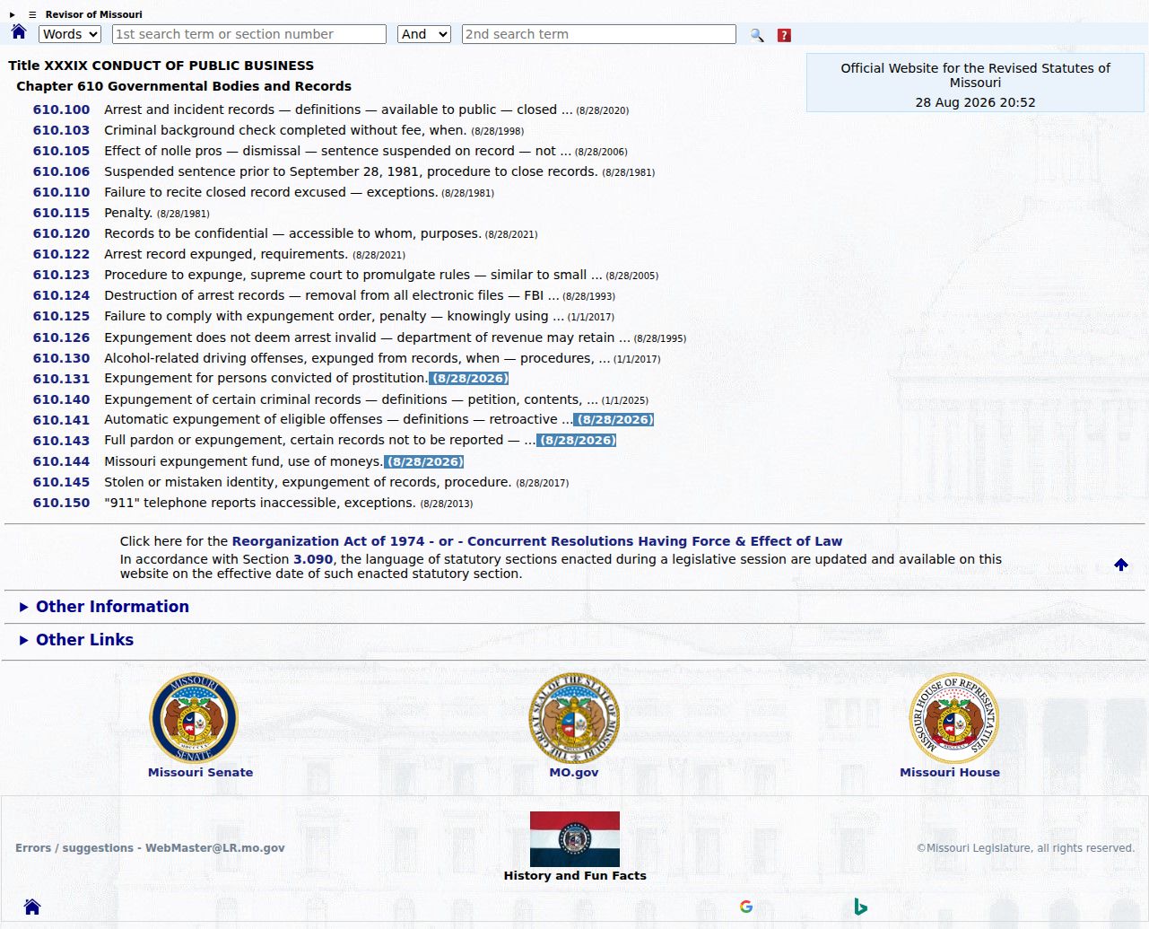Mill Spring court records source showing Missouri Chapter 610 access law