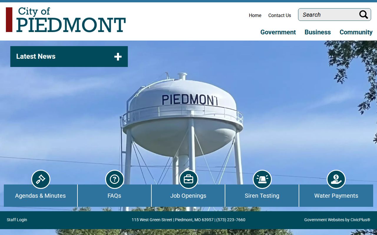 Piedmont court records source showing Piedmont City Hall