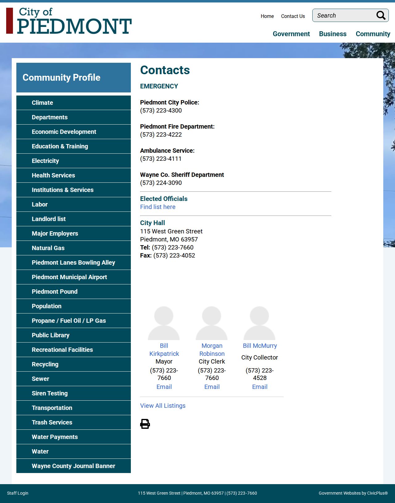 Piedmont court records source showing official Piedmont contact information