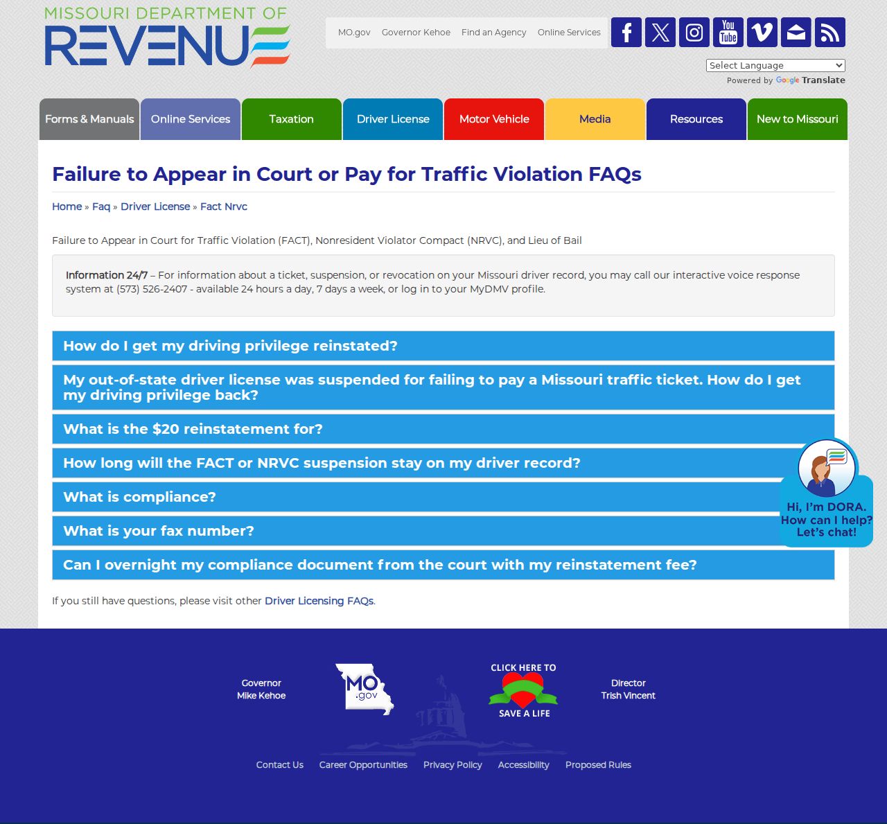 Wayne County traffic court records Missouri failure to appear guidance